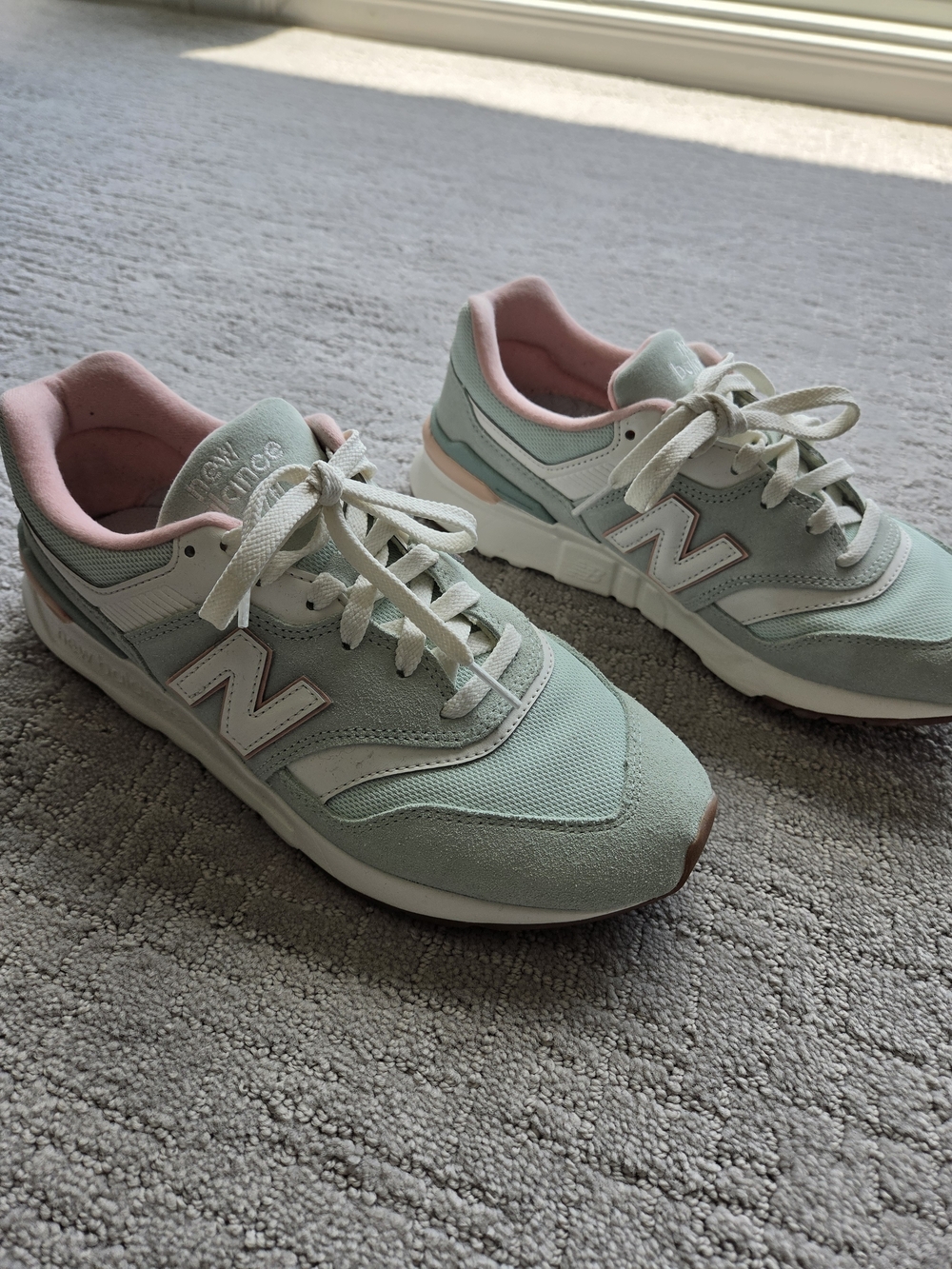 New Balance Women's Mint Green and Pink Retro Sneakers